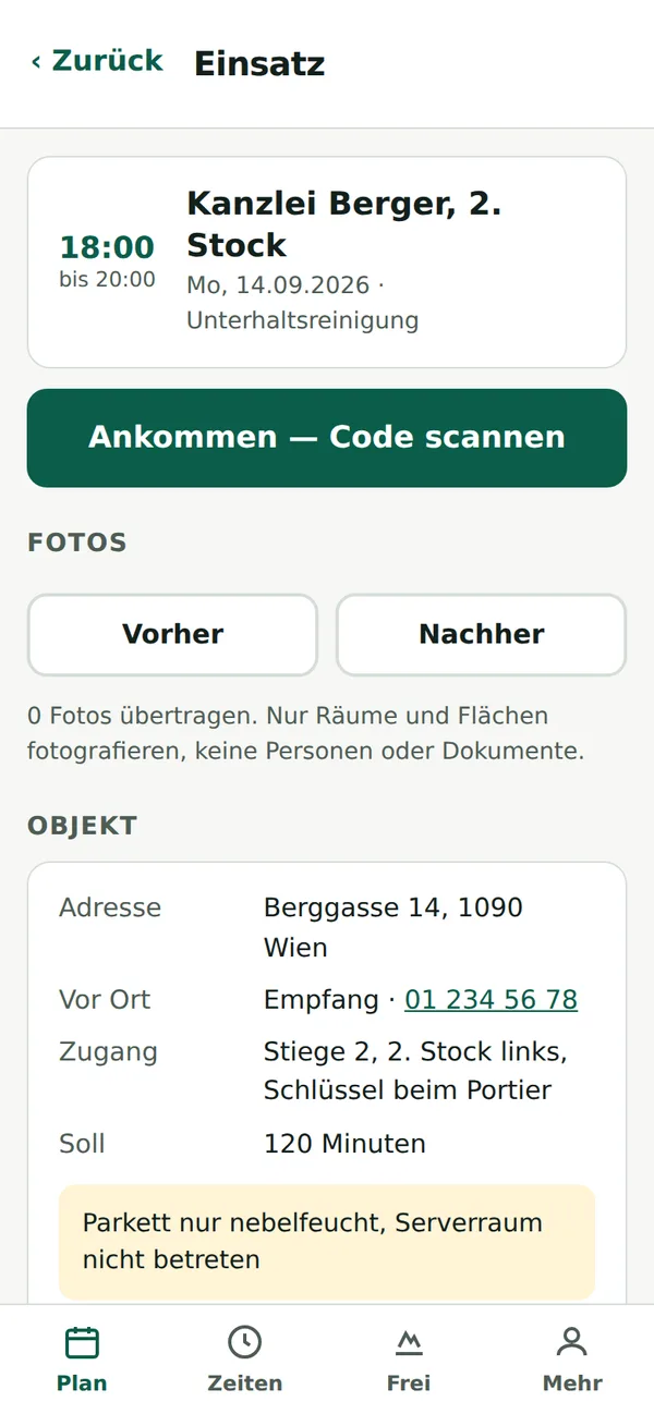 Mitarbeiter-App: Einsatz mit Check-in und Fotos