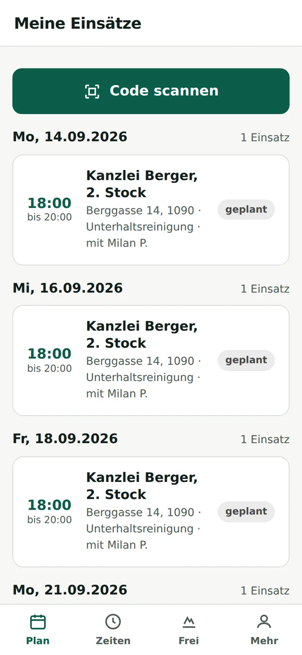 Mitarbeiter-App: Einsatzplan